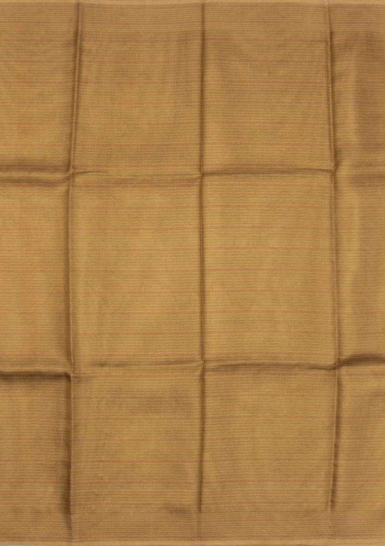 Gold Woven Tussar Tissue Silk Saree With Checks With Checks And Stripes Design For Women - Indya