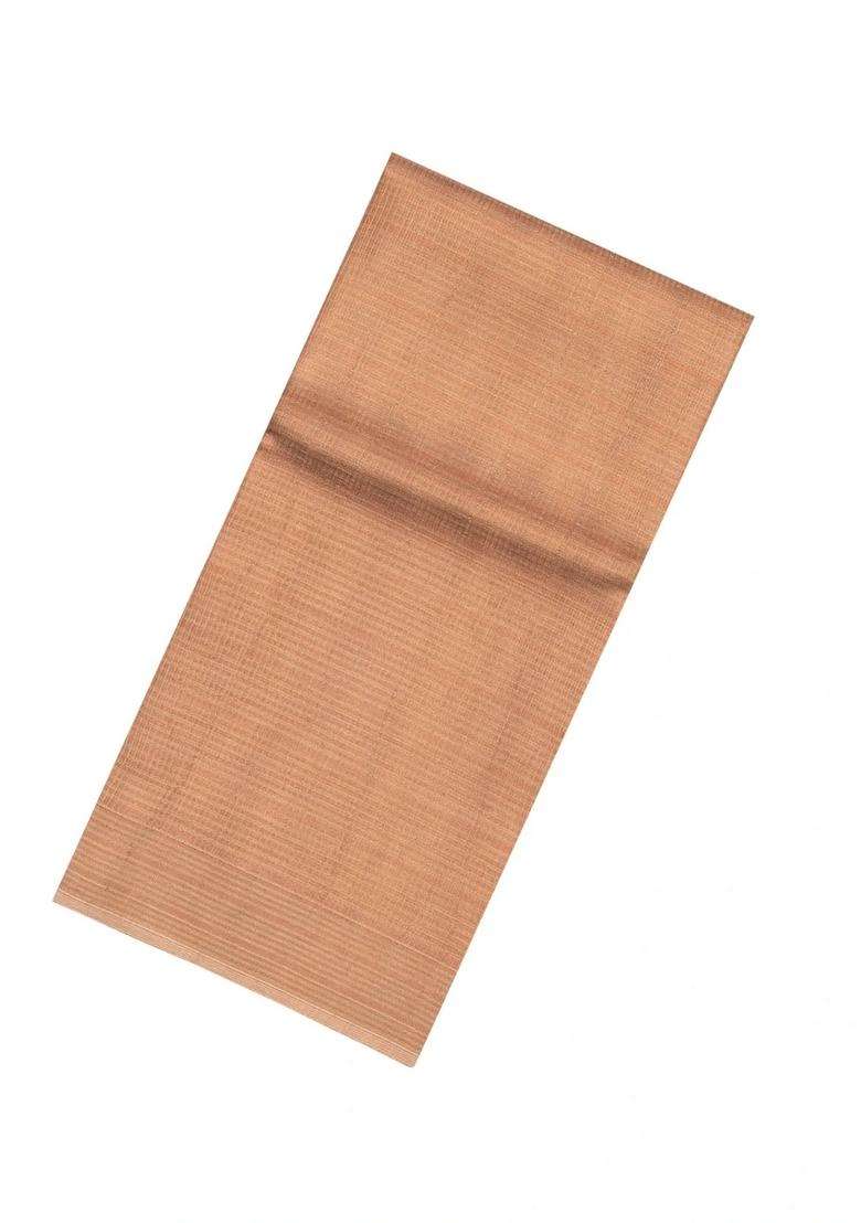 Dusty Peach Woven Tussar Tissue Silk Saree With Checks With Checks And Stripes Design For Women - Indya