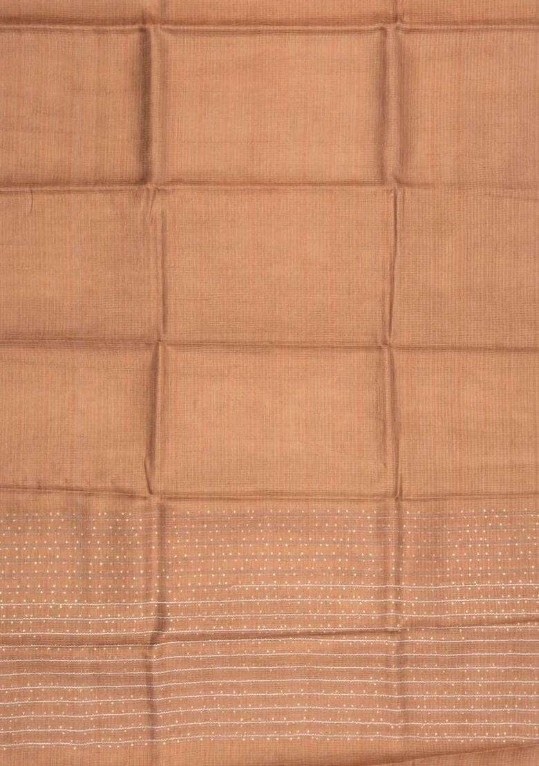 Dusty Peach Woven Tussar Tissue Silk Saree With Checks With Checks And Stripes Design For Women - Indya