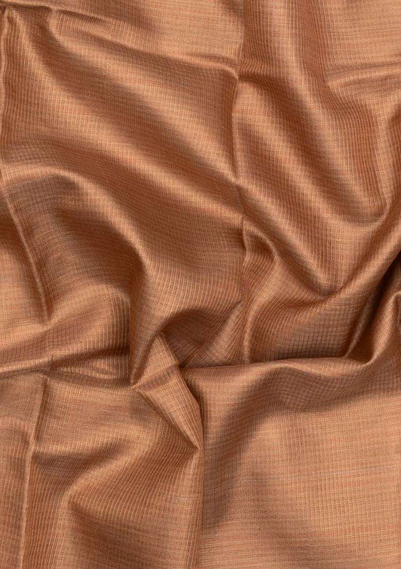 Dusty Peach Woven Tussar Tissue Silk Saree With Checks With Checks And Stripes Design For Women - Indya