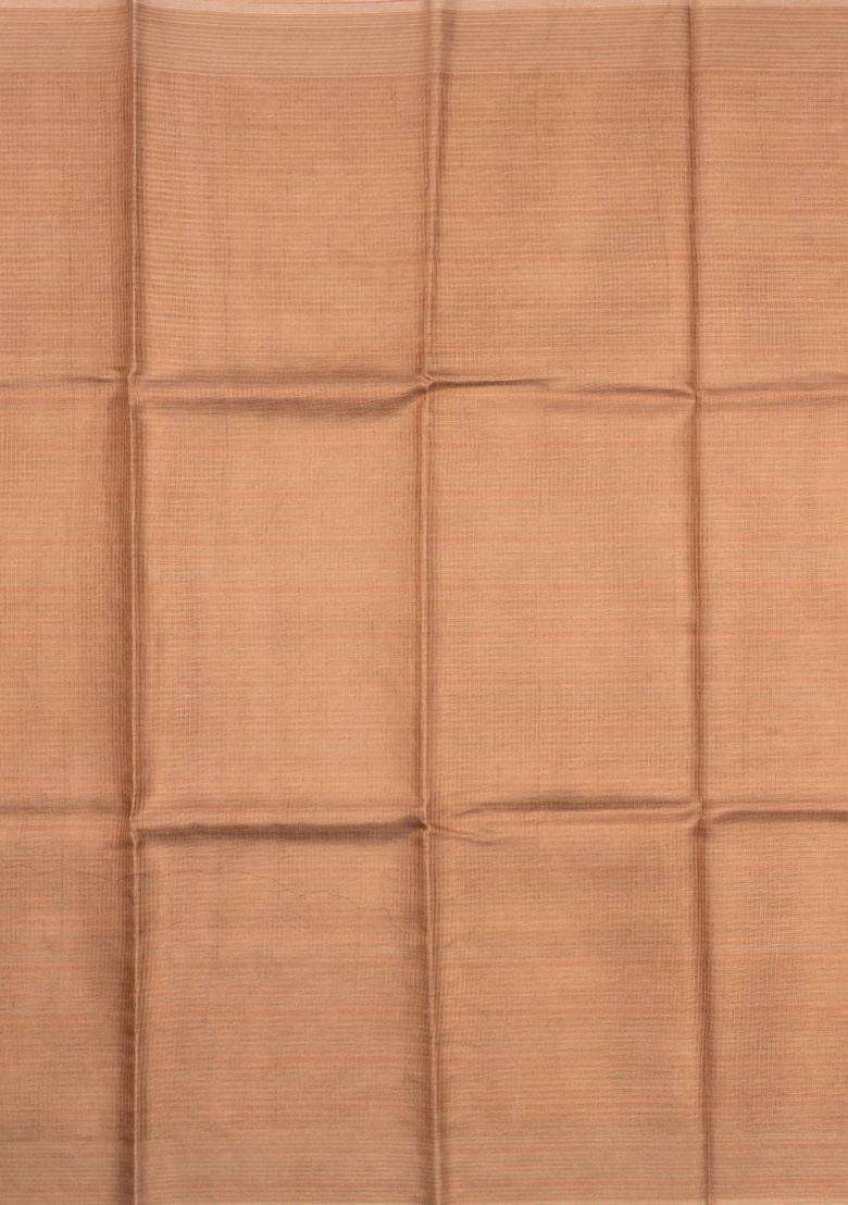Dusty Peach Woven Tussar Tissue Silk Saree With Checks With Checks And Stripes Design For Women - Indya