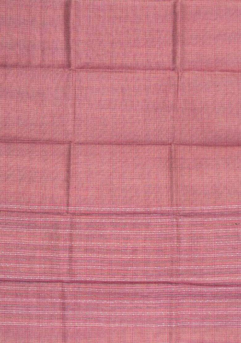 Dusty Pink Woven Tussar Tissue Silk Saree With Checks With Checks And Stripes Design For Women - Indya