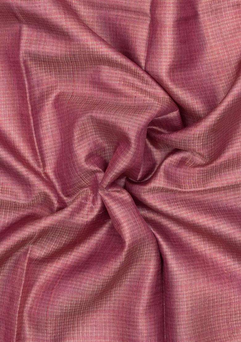 Dusty Pink Woven Tussar Tissue Silk Saree With Checks With Checks And Stripes Design For Women - Indya