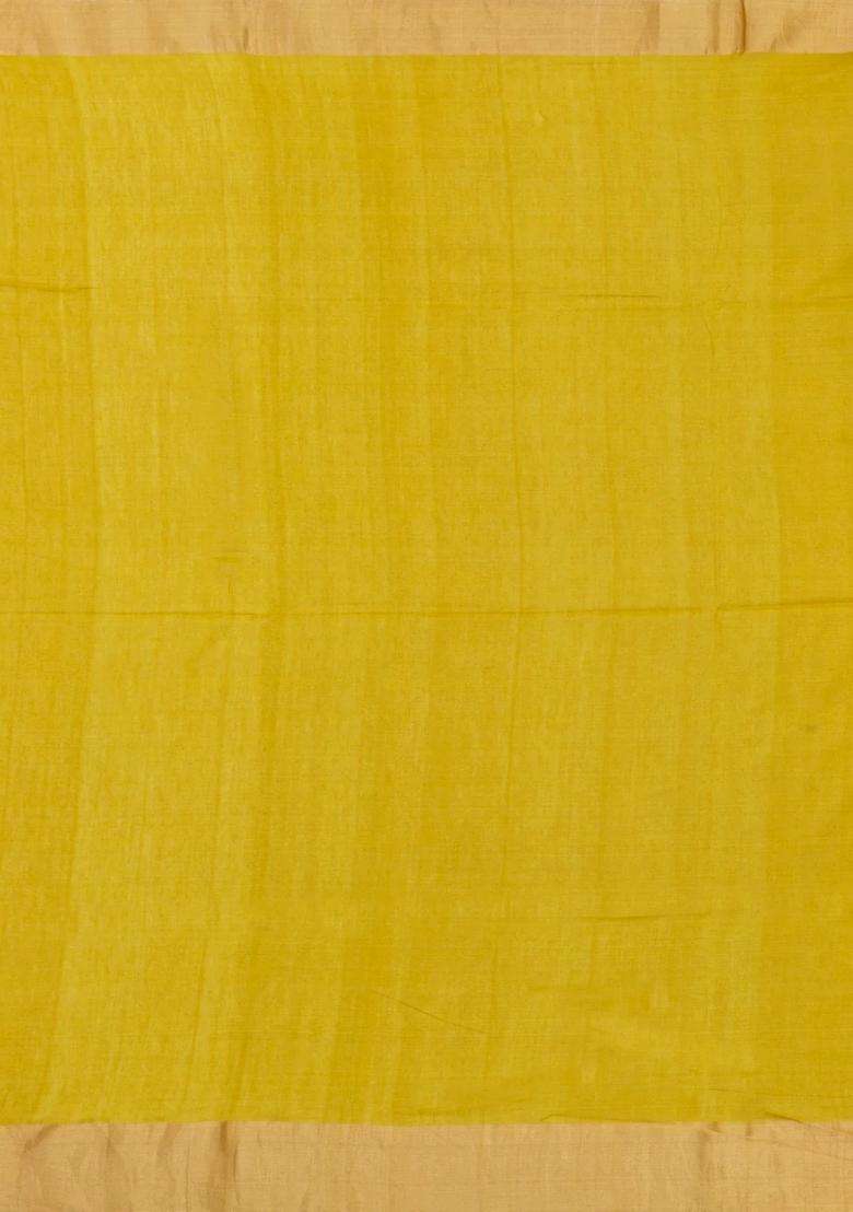 Lime Green Printed Tussar Silk Saree With Floral Motifs For Women - Indya