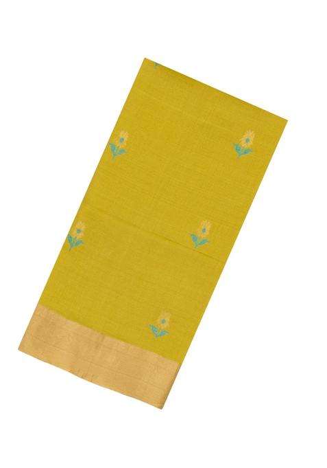 Lime Green Printed Tussar Silk Saree With Floral Motifs For Women