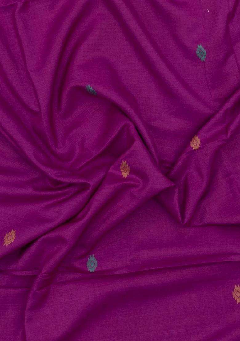 Magenta Woven Tussar Silk Saree With Floral Motifs With Printed Design For Women - Indya