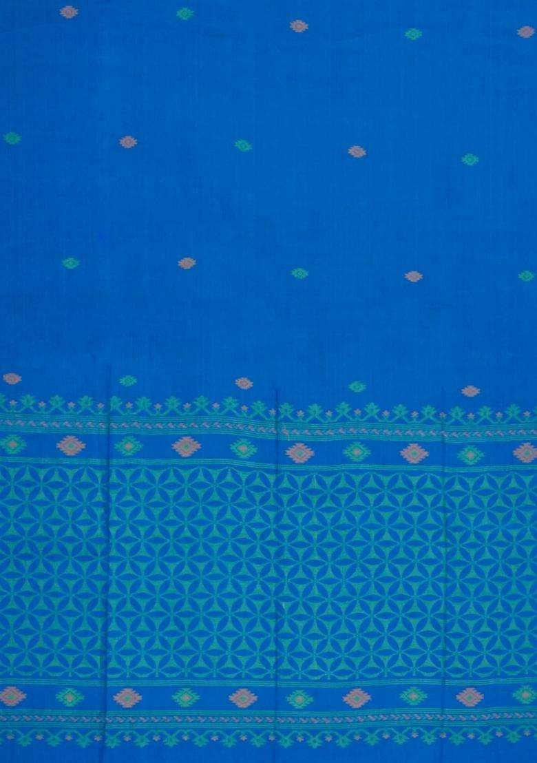 Blue Woven Tussar Silk Saree With Floral Motifs With Printed Design For Women - Indya