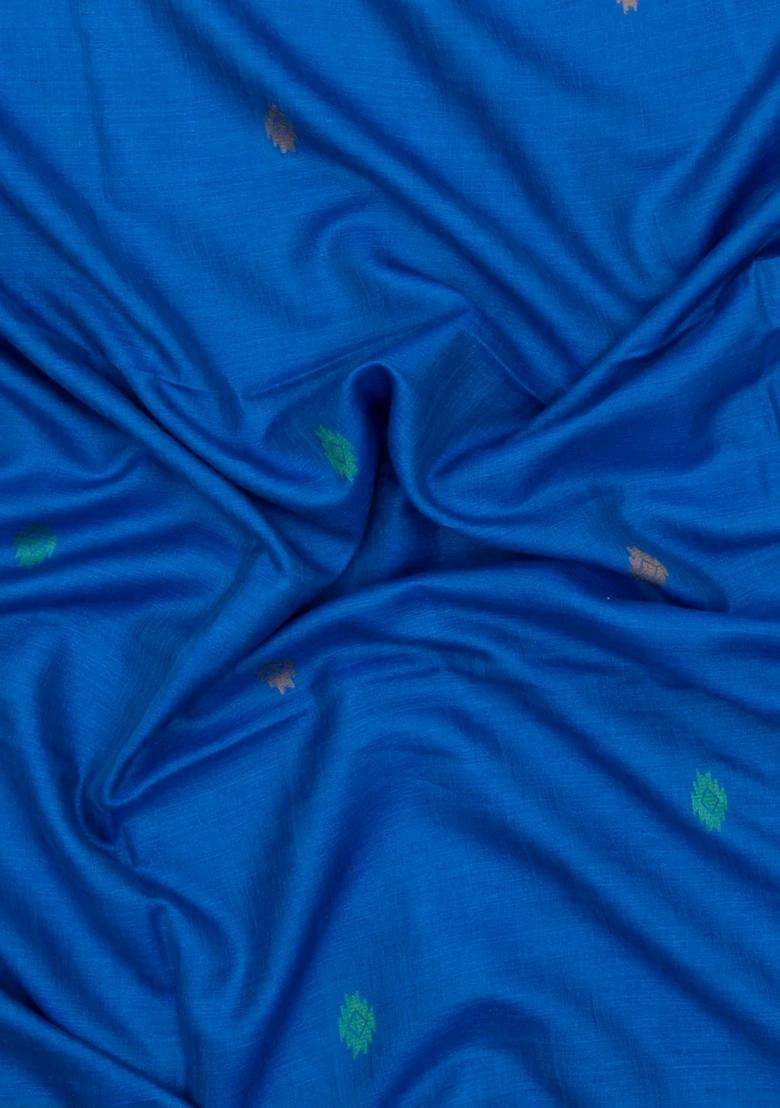 Blue Woven Tussar Silk Saree With Floral Motifs With Printed Design For Women - Indya