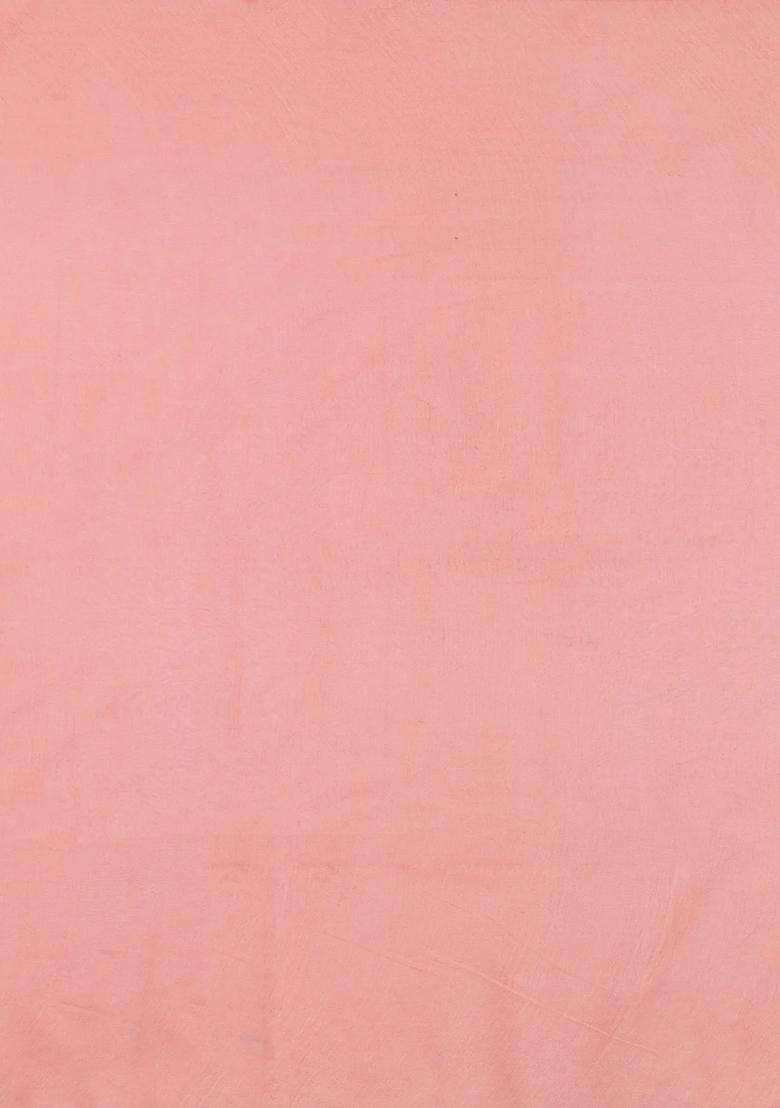 Light Peach Printed Tussar Silk Saree With Floral Motifs For Women - Indya
