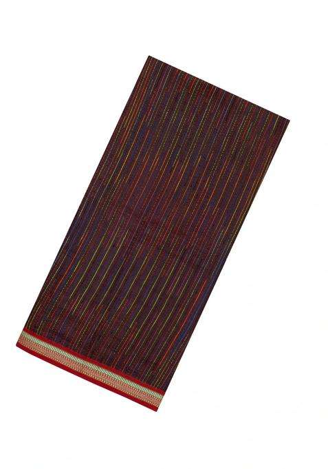 Maroon Handloom Chanderi Cotton Saree With Multi Colour Stripes With Checks And Stripes Design For Women