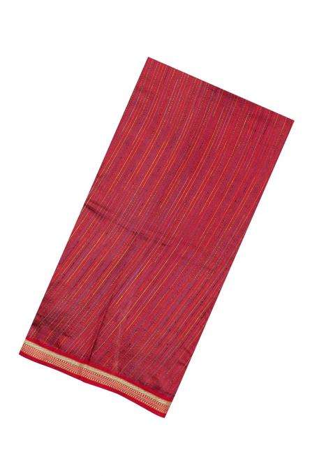 Crimson Handloom Chanderi Cotton Saree With Multi Colour Stripes With Checks And Stripes Design For Women