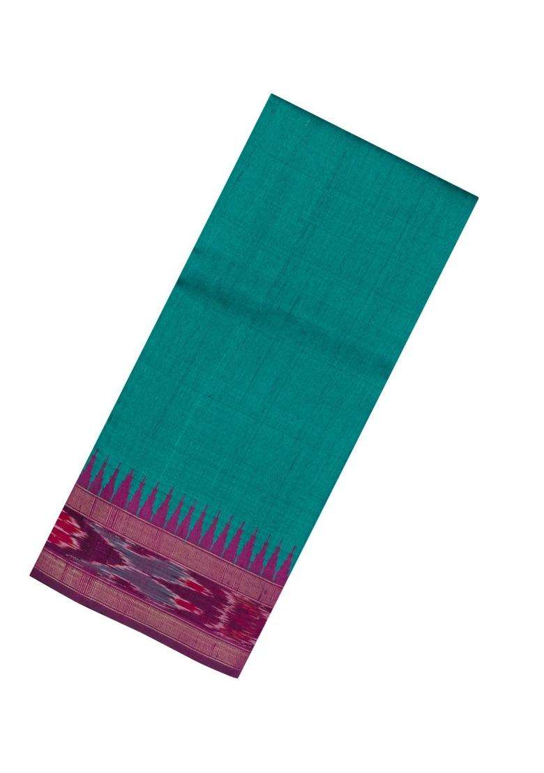 Cyan Woven Dupion Silk Saree With Tie Dye Border With Traditional Woven Design For Women - Indya