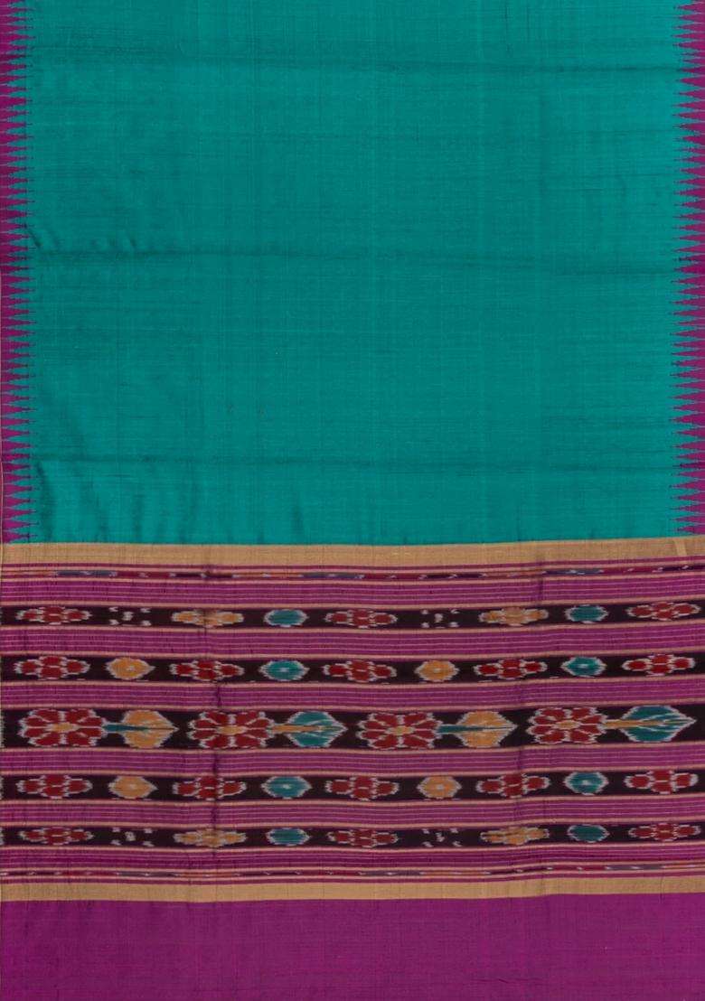 Cyan Woven Dupion Silk Saree With Tie Dye Border With Traditional Woven Design For Women - Indya