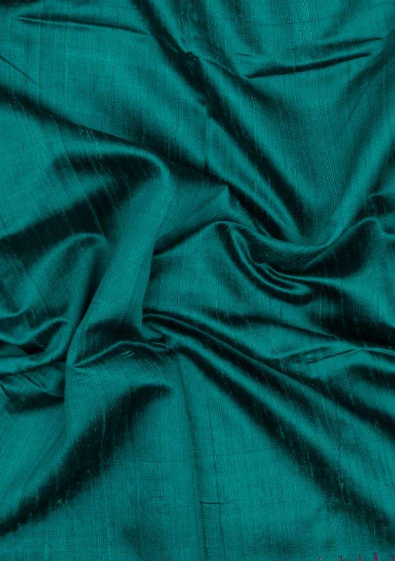 Cyan Woven Dupion Silk Saree With Tie Dye Border With Traditional Woven Design For Women - Indya