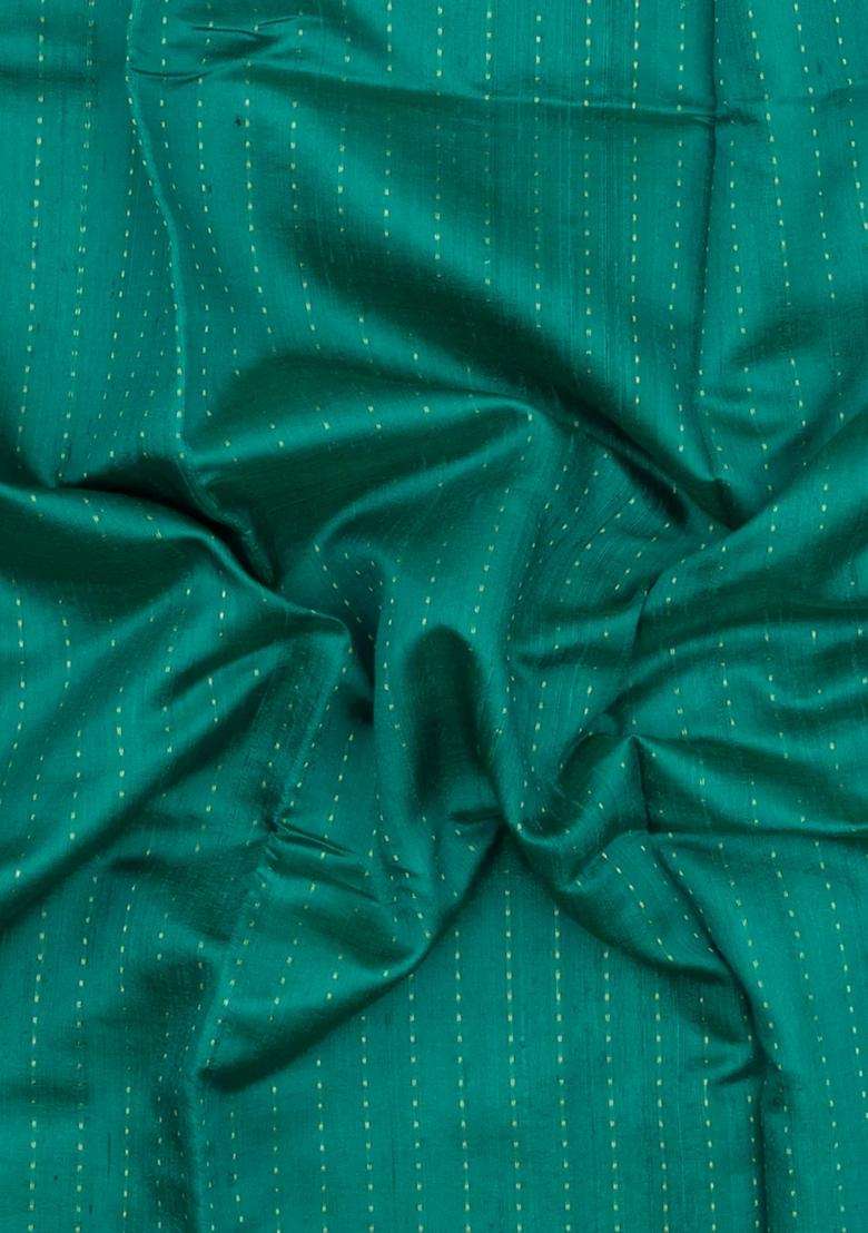 Aquamarine Woven Dupion Silk Saree With Dotted Stripes Contrast Border With Checks And Stripes Design For Women - Indya