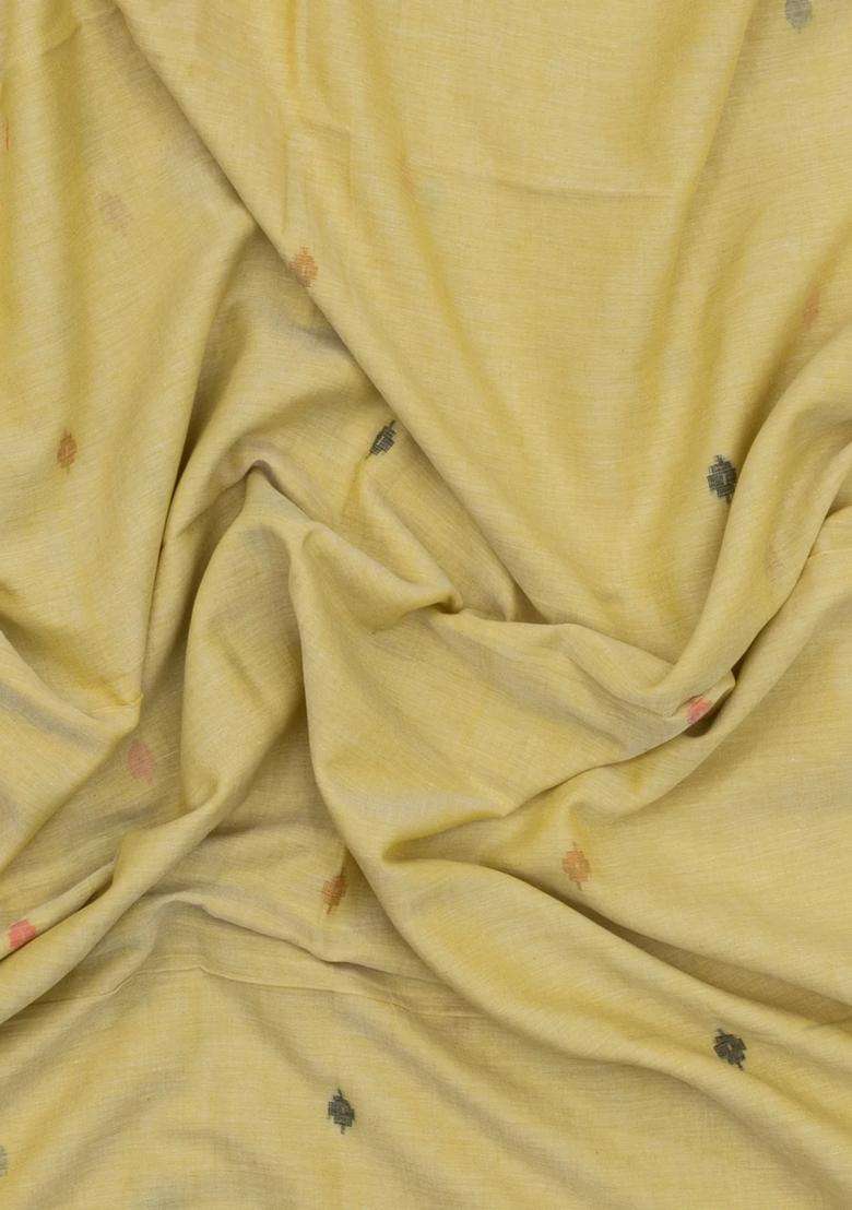 Cream Handloom Bengal Cotton Saree With Meena Buttas With Buttas And Brocade Design For Women - Indya