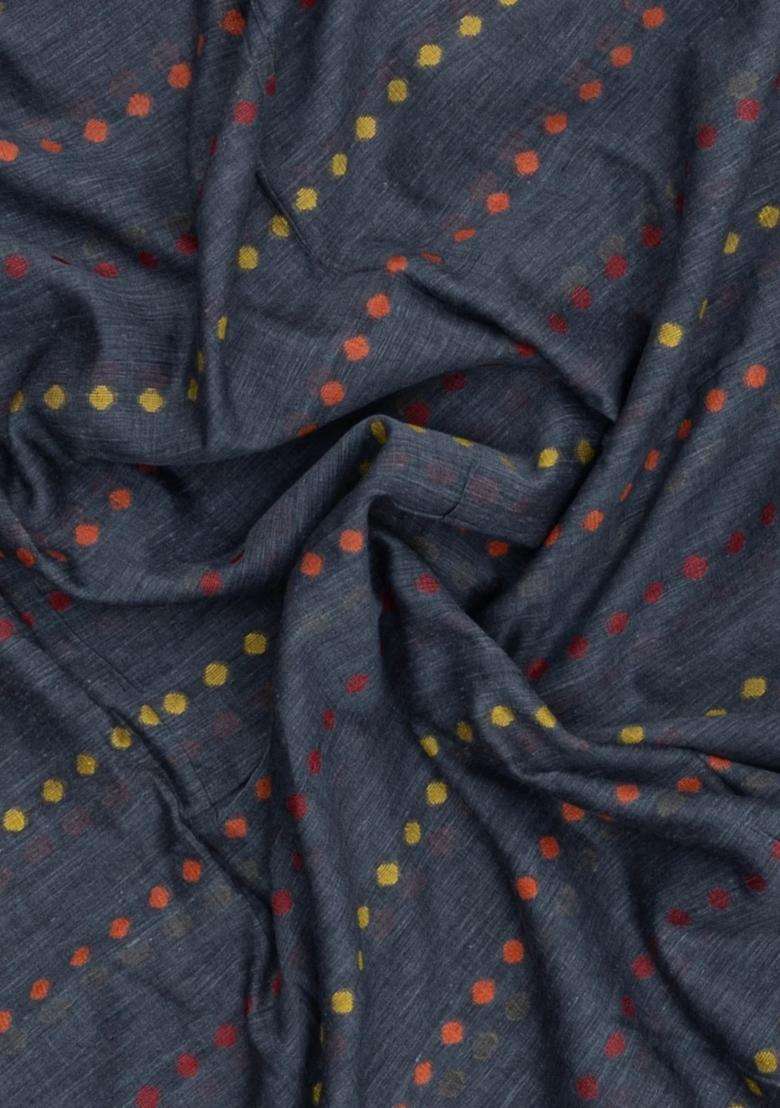 Grey Handloom Bengal Cotton Saree With Floral Motifs With Buttas And Brocade Design For Women - Indya