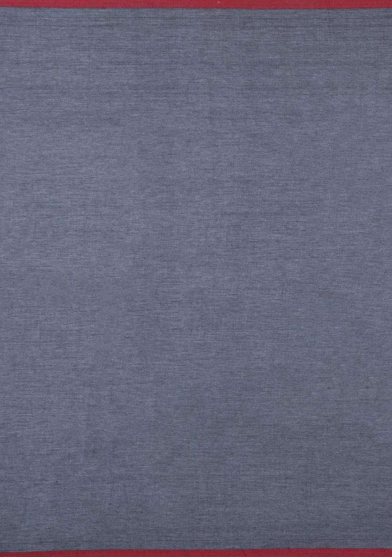 Grey Handloom Bengal Cotton Saree With Floral Motifs With Buttas And Brocade Design For Women - Indya