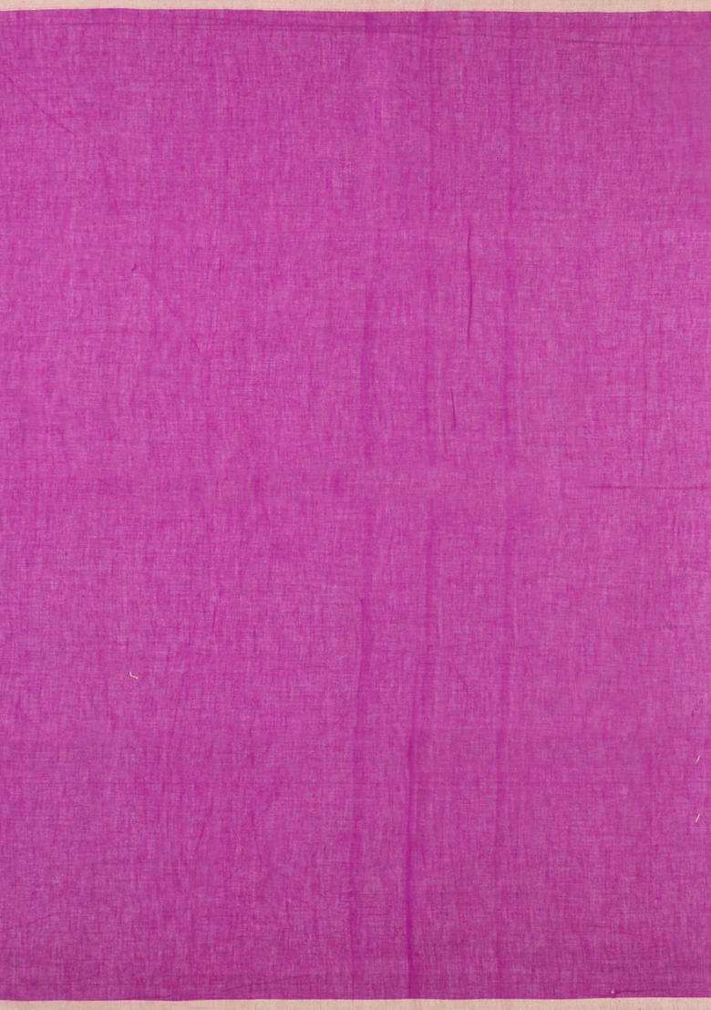 Magenta Handloom Bengal Cotton Saree With Floral Motifs With Buttas And Brocade Design For Women - Indya