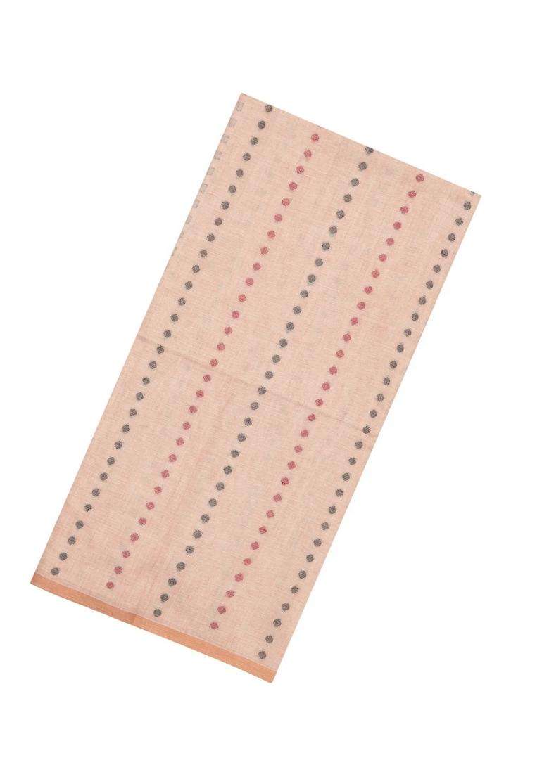 Taupe Handloom Bengal Cotton Saree With Floral Motifs With Buttas And Brocade Design For Women - Indya