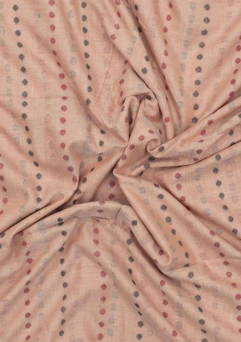 Taupe Handloom Bengal Cotton Saree With Floral Motifs With Buttas And Brocade Design For Women - Indya