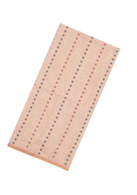 Taupe Handloom Bengal Cotton Saree With Floral Motifs With Buttas And Brocade Design For Women