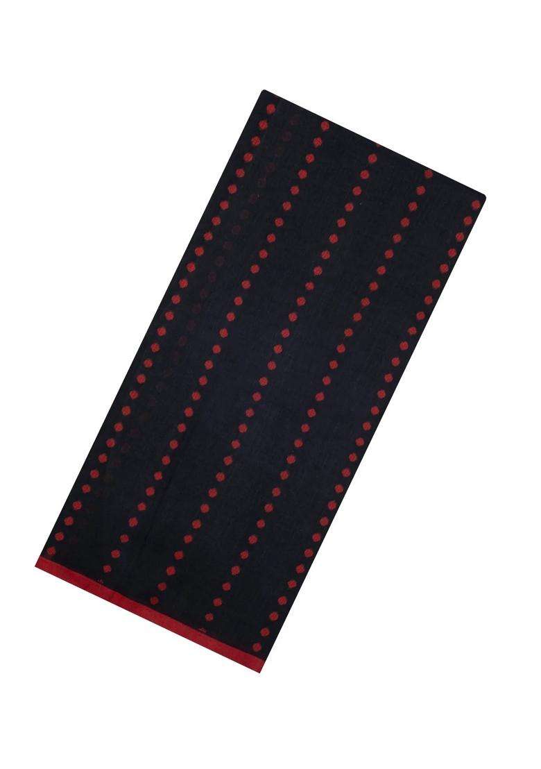 Black Handloom Bengal Cotton Saree With Floral Motifs With Buttas And Brocade Design For Women - Indya
