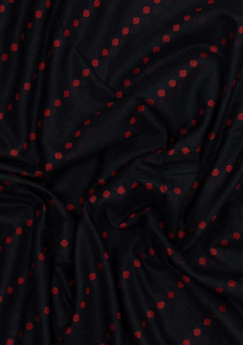 Black Handloom Bengal Cotton Saree With Floral Motifs With Buttas And Brocade Design For Women - Indya
