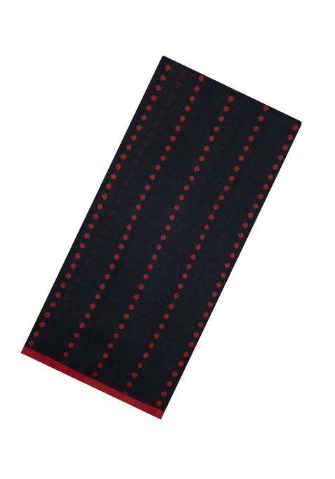 Black Handloom Bengal Cotton Saree With Floral Motifs With Buttas And Brocade Design For Women