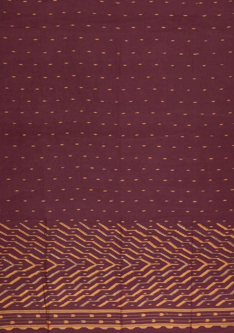 Maroon Handloom Bengal Cotton Saree With Buttas With Buttas And Brocade Design For Women - Indya