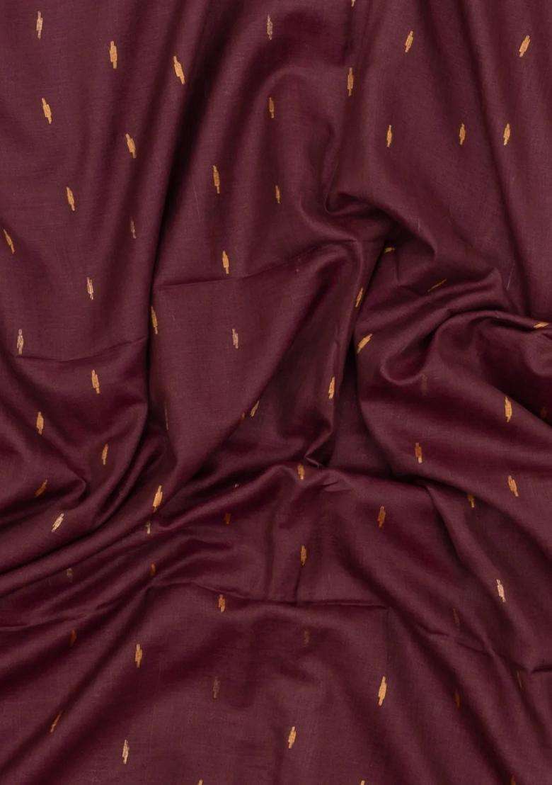 Maroon Handloom Bengal Cotton Saree With Buttas With Buttas And Brocade Design For Women - Indya