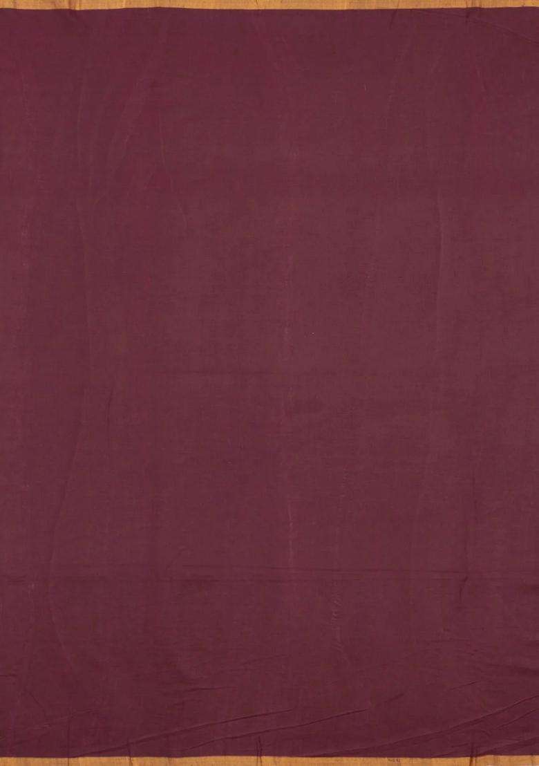 Maroon Handloom Bengal Cotton Saree With Buttas With Buttas And Brocade Design For Women - Indya