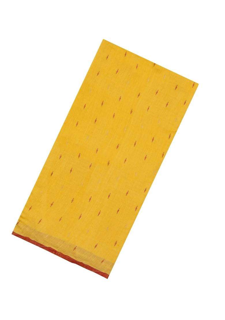Mustard Handloom Bengal Cotton Saree With Buttas With Buttas And Brocade Design For Women - Indya