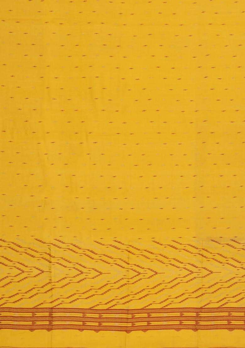 Mustard Handloom Bengal Cotton Saree With Buttas With Buttas And Brocade Design For Women - Indya