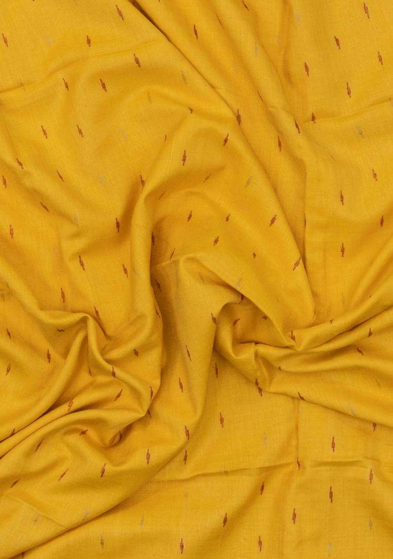Mustard Handloom Bengal Cotton Saree With Buttas With Buttas And Brocade Design For Women - Indya