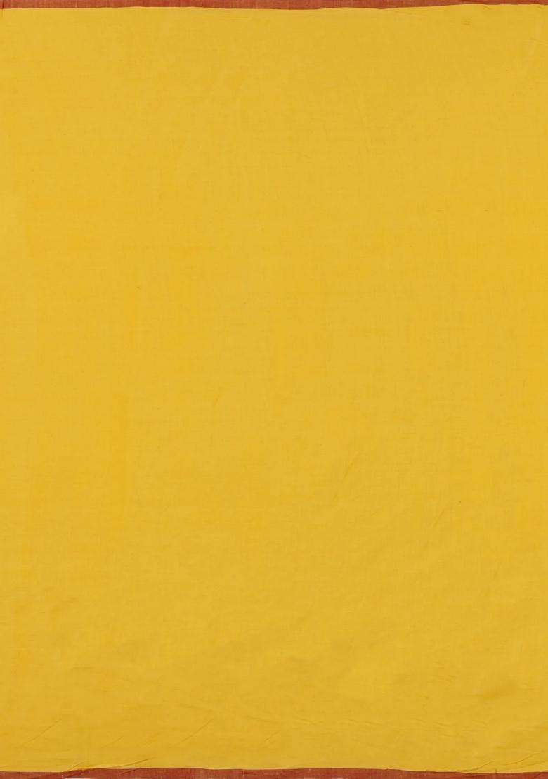 Mustard Handloom Bengal Cotton Saree With Buttas With Buttas And Brocade Design For Women - Indya