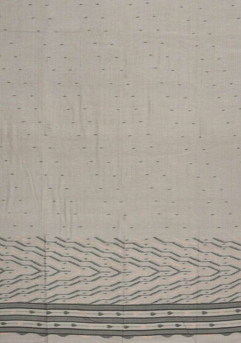 Grey Handloom Bengal Cotton Saree With Buttas With Buttas And Brocade Design For Women - Indya