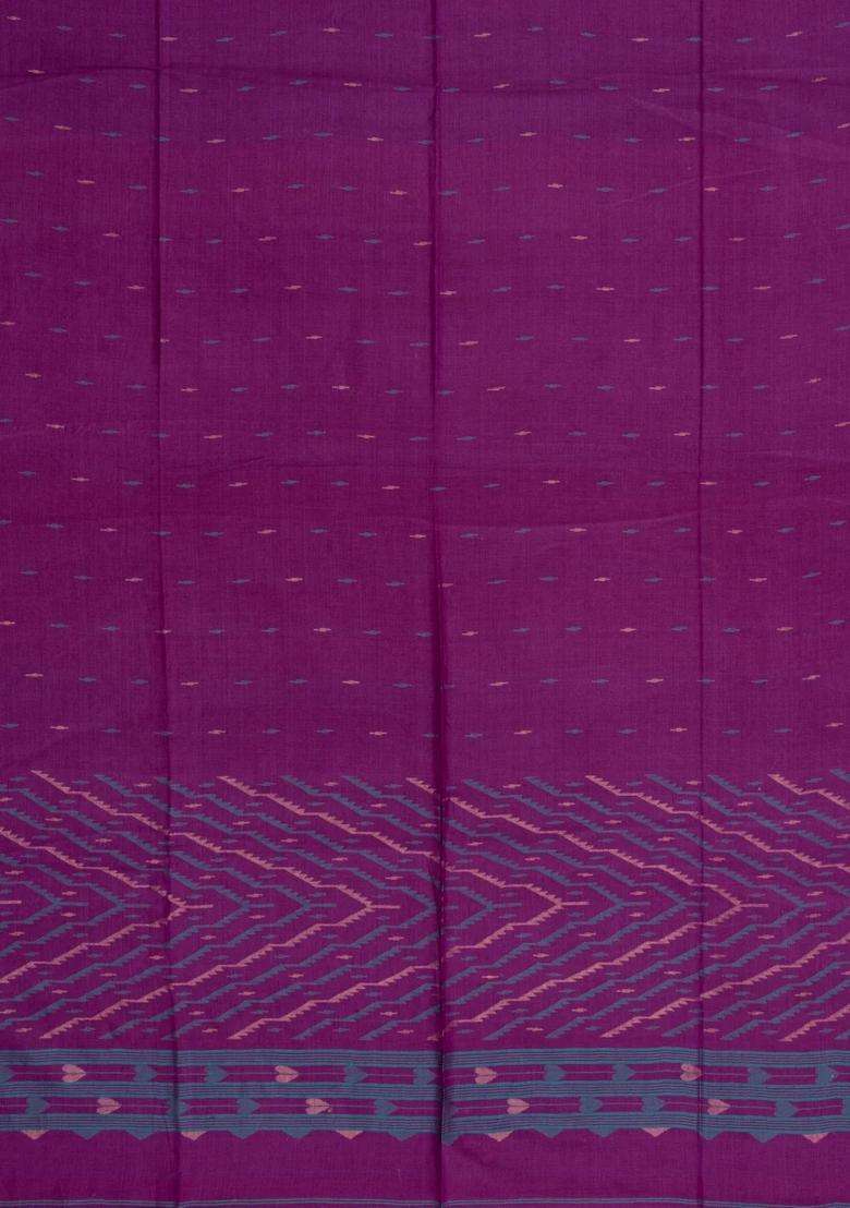 Purple Handloom Bengal Cotton Saree With Buttas With Buttas And Brocade Design For Women - Indya