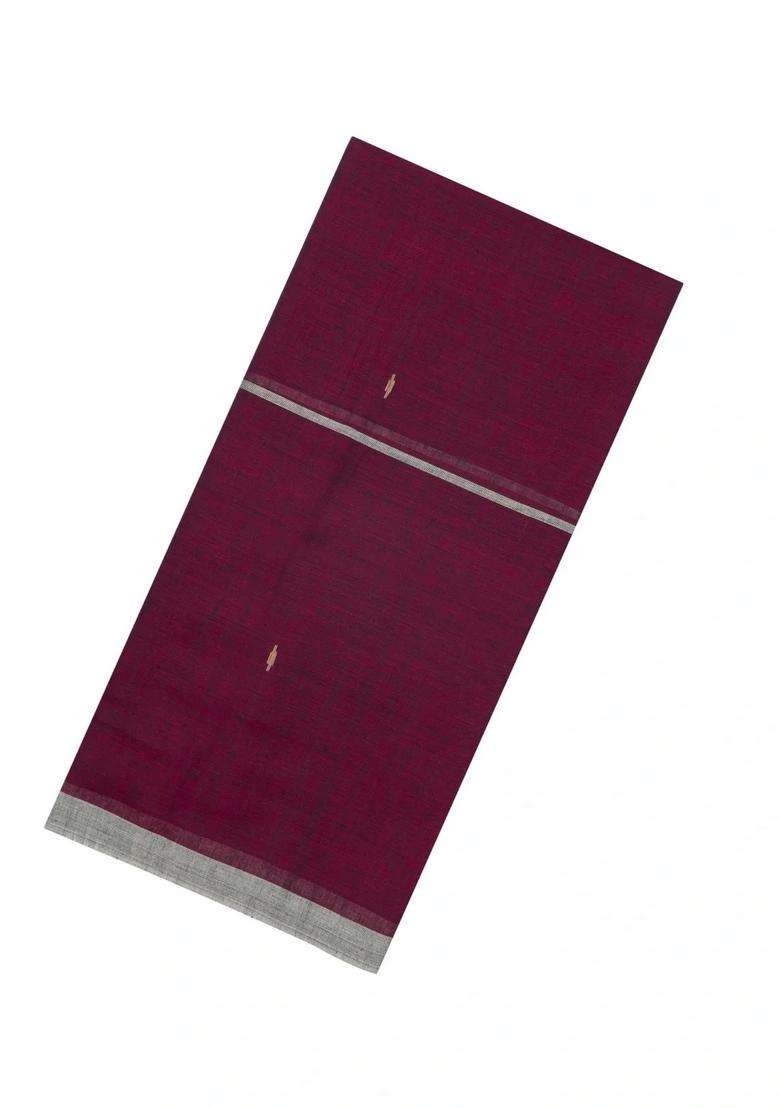 Maroon Handloom Bengal Cotton Saree With Buttas Contrast Border With Buttas And Brocade Design For Women - Indya