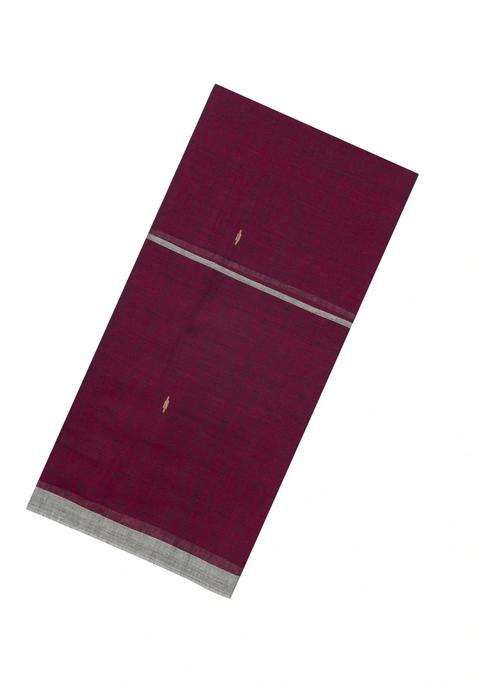 Maroon Handloom Bengal Cotton Saree With Buttas Contrast Border With Buttas And Brocade Design For Women