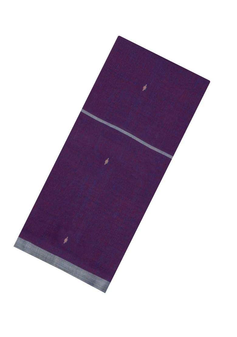 Lilac Handloom Bengal Cotton Saree With Buttas Contrast Border With Buttas And Brocade Design For Women - Indya