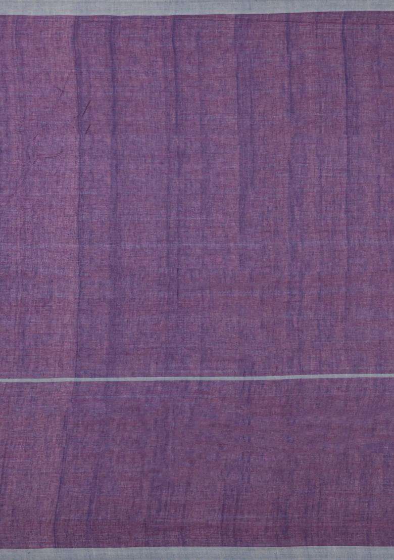 Lilac Handloom Bengal Cotton Saree With Buttas Contrast Border With Buttas And Brocade Design For Women - Indya