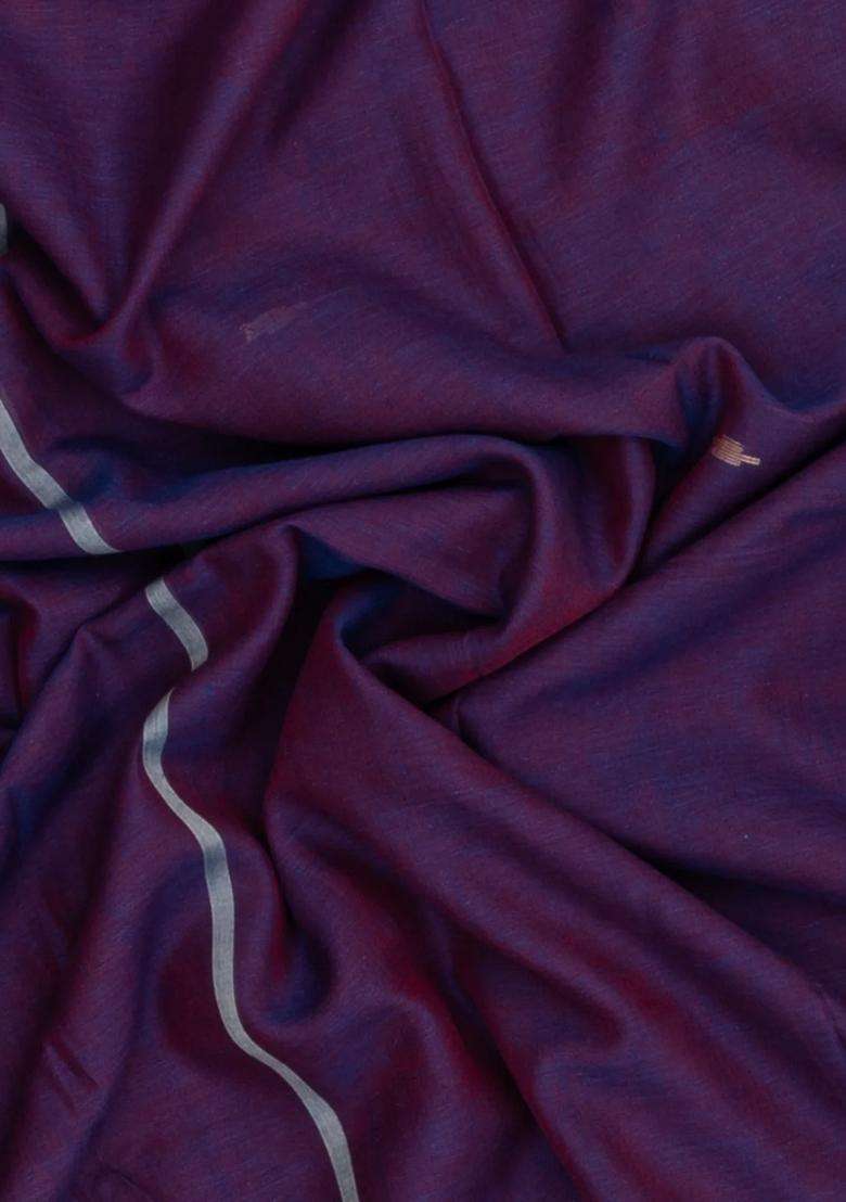 Lilac Handloom Bengal Cotton Saree With Buttas Contrast Border With Buttas And Brocade Design For Women - Indya