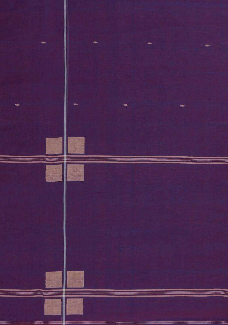 Lilac Handloom Bengal Cotton Saree With Buttas Contrast Border With Buttas And Brocade Design For Women - Indya