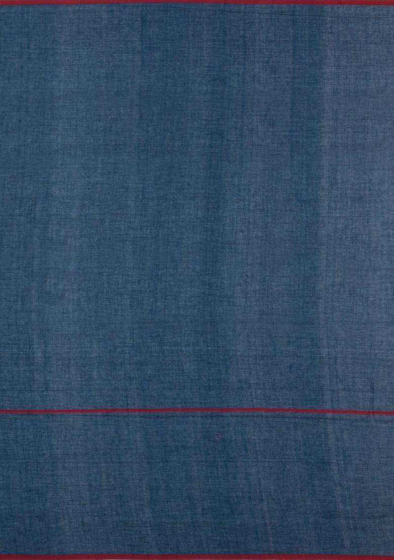 Teal Handloom Bengal Cotton Saree With Buttas Contrast Border With Buttas And Brocade Design For Women - Indya