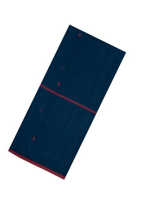 Teal Handloom Bengal Cotton Saree With Buttas Contrast Border With Buttas And Brocade Design For Women