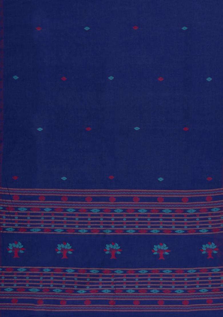 Violet Handloom Bengal Cotton Saree With Buttas Temple Border With Korvai And Temple Border Design For Women - Indya