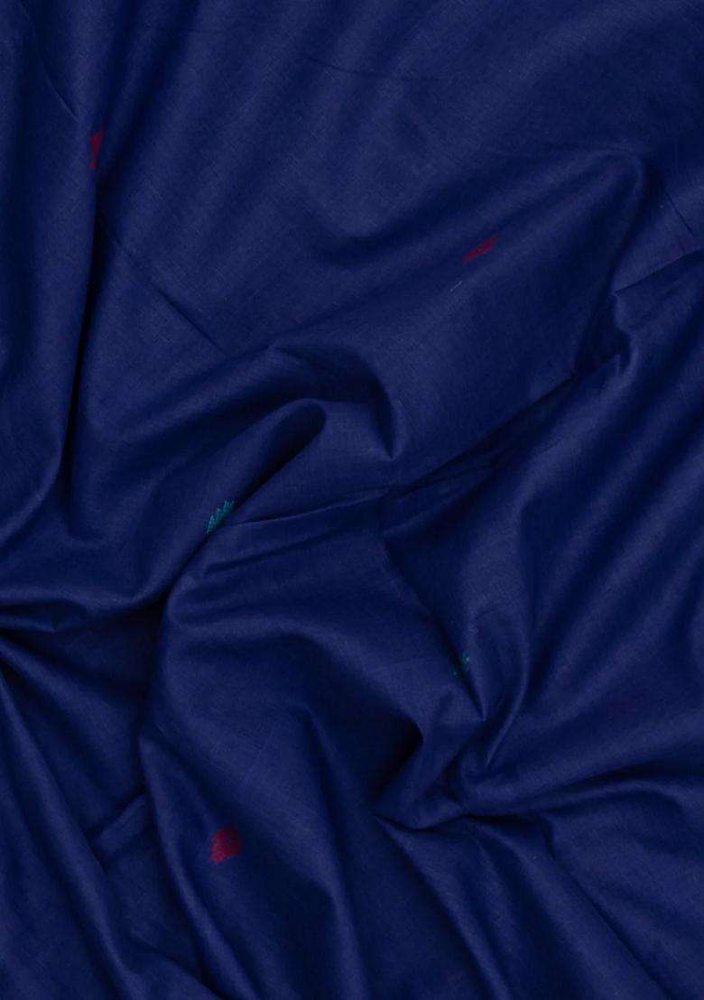 Violet Handloom Bengal Cotton Saree With Buttas Temple Border With Korvai And Temple Border Design For Women - Indya