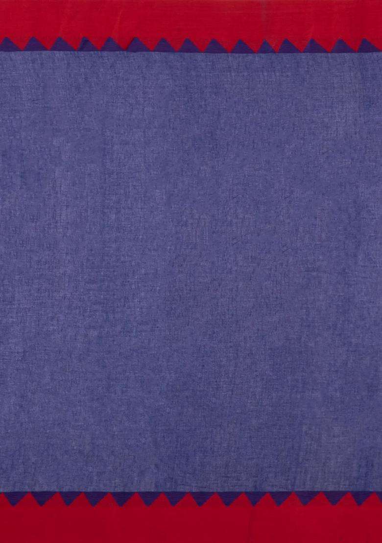 Violet Handloom Bengal Cotton Saree With Buttas Temple Border With Korvai And Temple Border Design For Women - Indya