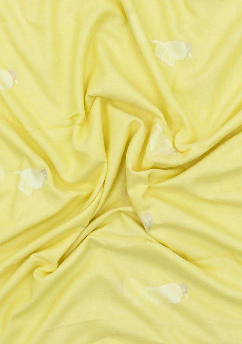 Yellow Handloom Bengal Cotton Saree With Bird Buttas With Buttas And Brocade Design For Women - Indya
